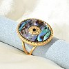 Oval 304 Stainless Steel & Paua Shell & Rhinestone Cuff Rings for Women RJEW-G346-06G-01-3