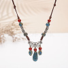Bohemian Bohemian Alloy with Porcelain Teardrop Bead Tassel Pendant Adjustable Necklaces FS-WG3E161-02-1