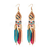 Feather Alloy Seed Beads Dangle Earrings FS-WGA085C-10-1