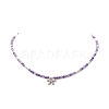 Clear Cubic Zirconia Bowknot Pendant Necklace with Natural Amethyst Beaded Chains for Women NJEW-JN04271-03-4