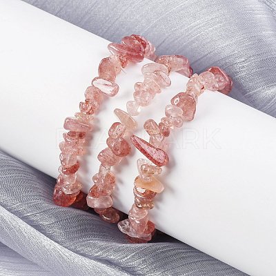 Unisex Chip Natural Strawberry Quartz Beaded Stretch Bracelets BJEW-S143-40-1