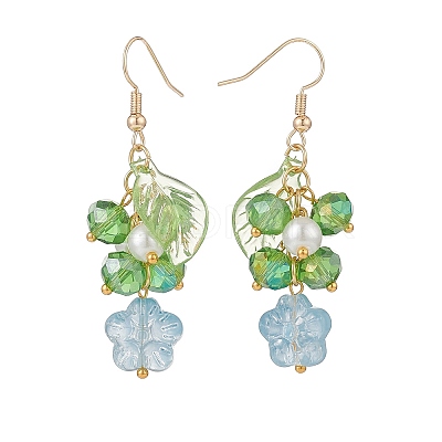 5 Pairs 5 Color Acrylic & Glass Pearl Flower of Life Dangle Earrings EJEW-JE05098-1