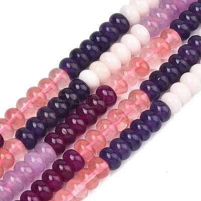 Gradient Color Cherry Quartz Glass and Dyed Natural White Jade Beads Strands G-NH0053-A14-01-1