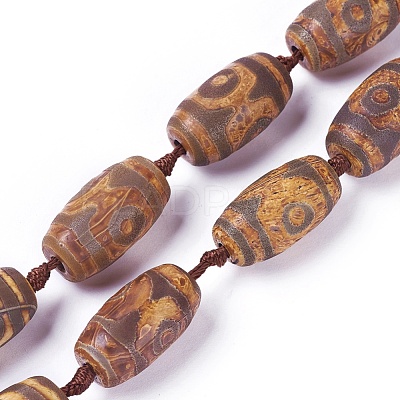 Natural Agate Tibetan Style 3-Eye dZi Beads Strands TDZI-K001-03A-1