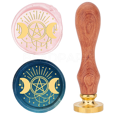 Brass Wax Seal Stamp with Wood Handle AJEW-WH0412-0010-1