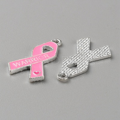 Breast Cancer Pink Awareness Ribbon Theme Alloy Enamel Pendants ENAM-WH0057-50G-1