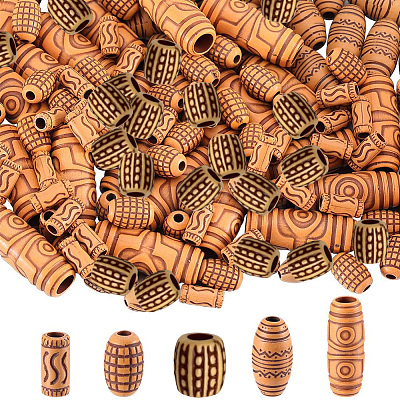 150Pcs 5 Styles Imitation Wood Acrylic Beads SACR-SC0001-38B-1