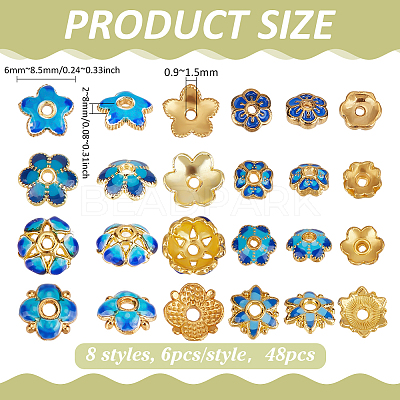 48Pcs 8 Styles Brass Enamel Bead Caps KK-PH0014-51-1