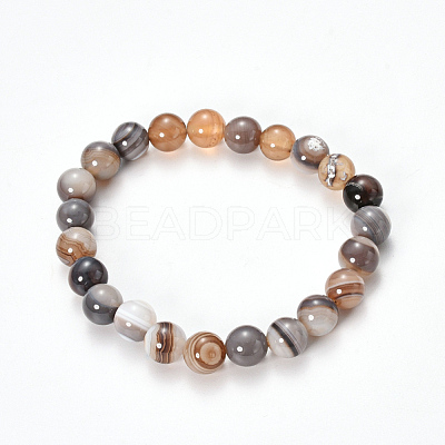 Natural Striped Agate/Banded Agate Beaded Stretch Bracelets X-BJEW-Q692-03J-1