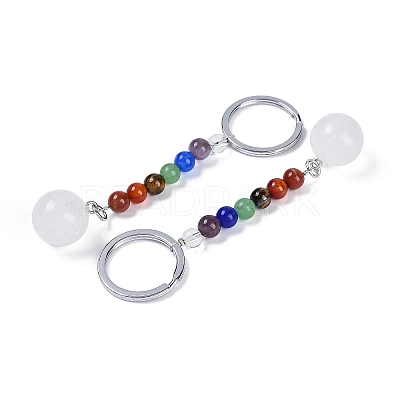 Natural Quartz Crystal Round Beaded Keychain G-H076-01P-09-1