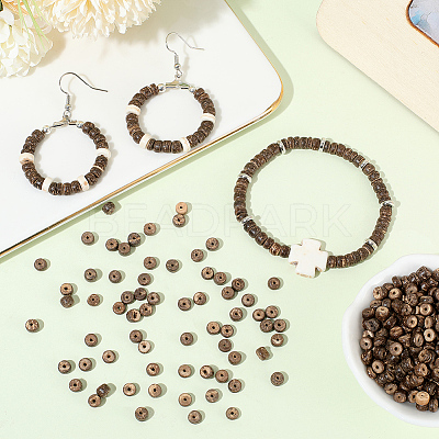 6 Strands Natural Coconut Shell Rondelle Bead Strands COCB-SC0001-02C-1