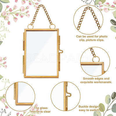 Rectangle Mini Brass Wall Hanging Photo Frame for Pressed Flower with Chain ODIS-WH0061-05AG-1