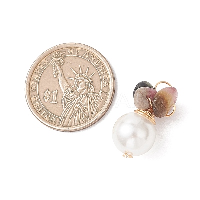 Natural Tourmaline Chip with Copper Wire Wrapped Shell Pearl Pendants PALLOY-JF04951-01-1