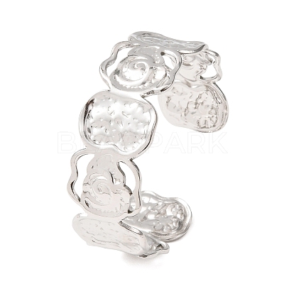 304 Stainless Steel Hollow Rose Flower Open Cuff Bangles for Women SA-CBABC9E-01P-1