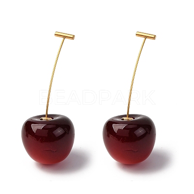 304 Stainless Steel Cherry Stud Earrings EJEW-L304-13G-01-1