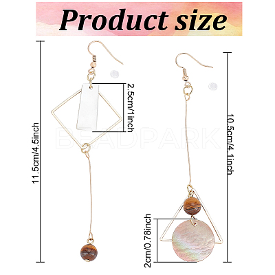 2 Sets 2 Style Acrylic Rectangle & Flat Round Asymmetrical Earrings EJEW-AN0001-56-1