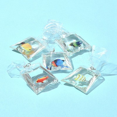 5Pcs 5 Colors Resin Pendants with Iron Jump Ring RESI-FS0001-70-1