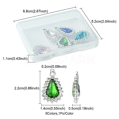 5Pcs 5 Colors Alloy Glass Pendants ALRI-YW0001-15-1