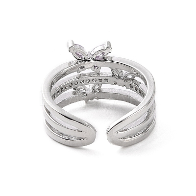 Violet Cubic Zirconia Butterfly Open Cuff Ring RJEW-C061-01P-1