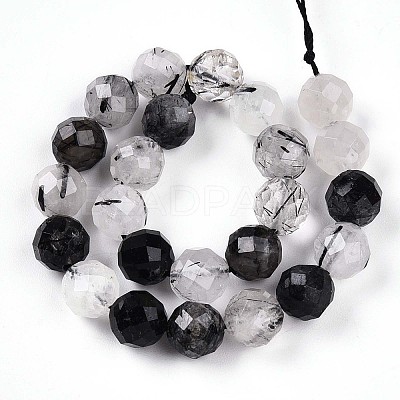 Natural Tourmalinated Quartz Beads Strands G-S345-8mm-30-1
