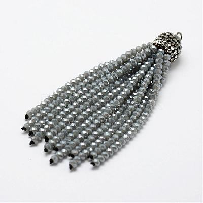 Electroplate Glass Bead Tassel Big Pendants EGLA-P023-14-1