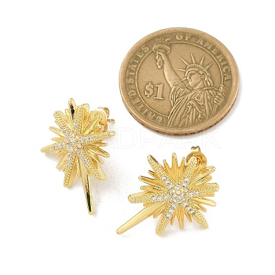 Brass Micro Pave Clear Cubic Zirconia Stud Earrings KK-B124-13G-1
