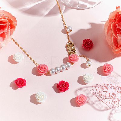 64Pcs 8 Colors Synthetic Coral 3D Flower Rose Beads CORA-GA0001-02-1