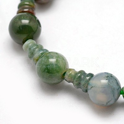 Natural Moss Agate 3-Hole Guru Bead Strands G-K149-10-1