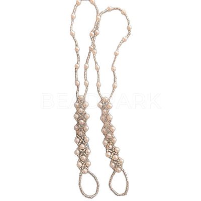 Rhombus Plastic Pearl with Glass Seed Beaded Stretch Toe Ring Anklets for Women FS-WGADC6C-01-1