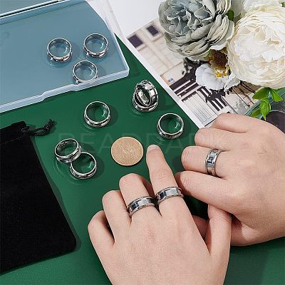 12Pcs Stainless Steel Grooved Finger Ring Settings STAS-UN0038-94A-1