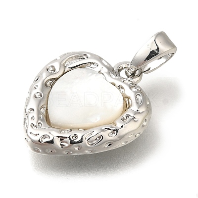 Brass Pave Natural White Shell Pendants KK-K388-78P-1