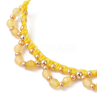 Flower Glass Seed Beads & Natural Agate Beaded Bracelets BJEW-MZ00222-04-1