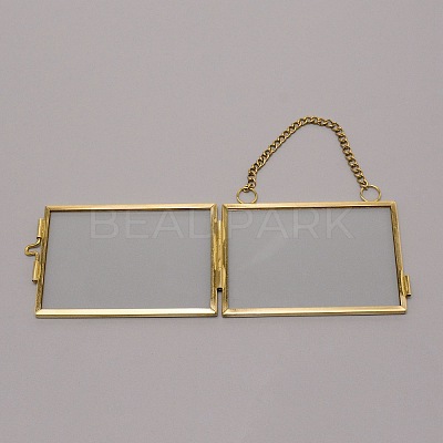 Brass Glass Hanging Photo Frame AJEW-WH0017-26G-1