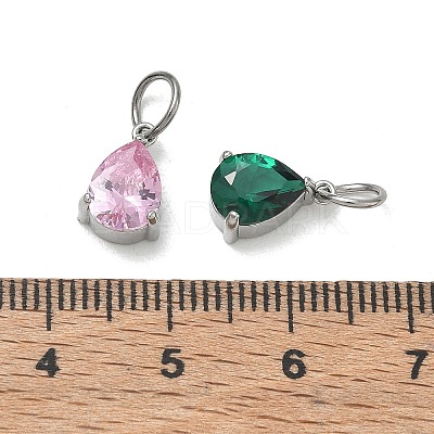 304 Stainless Steel Pave Cubic Zirconia Charms CU-CBABCF3-03P-1