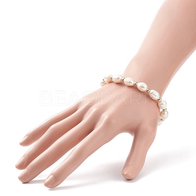 Natural Keshi Pearl Beaded Bracelet with Brass Clasp for Women BJEW-JB08867-01-1