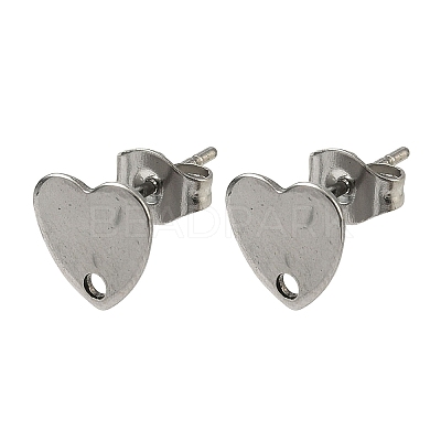 Non-Tarnish 304 Stainless Steel Heart Stud Earring Findings X-STAS-R063-37-1