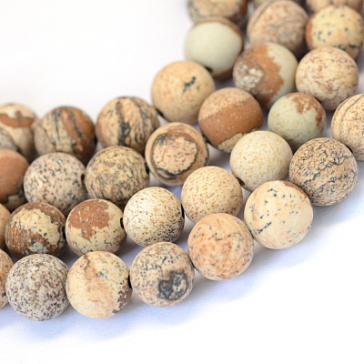 Frosted Natural Picture Jasper Round Bead Strands X-G-E334-8mm-26-1