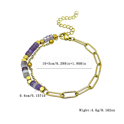 Bohemian Natural Amethyst Heishi Beads Bracelets with 304 Stainless Steel Paperclip Chains WGD41F4-02-1