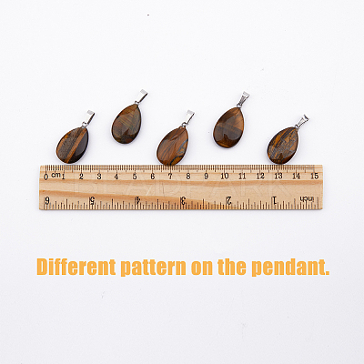 Teardrop Natural Tiger Eye Pendants G-HY0001-12-1