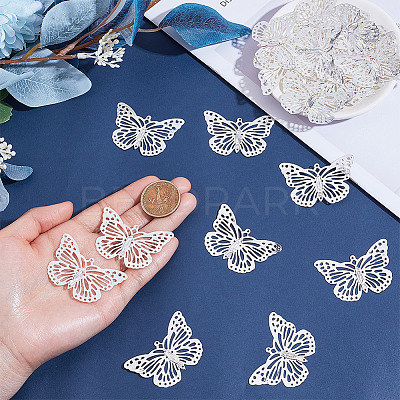 80Pcs Iron Hollow Butterfly Pendants IFIN-NB0001-68-1