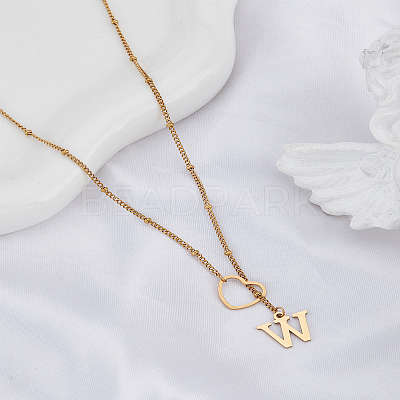 1Pc Letter & Heart Stainless Steel Lariat Necklaces for Women NJEW-LP0002-87G-W-1