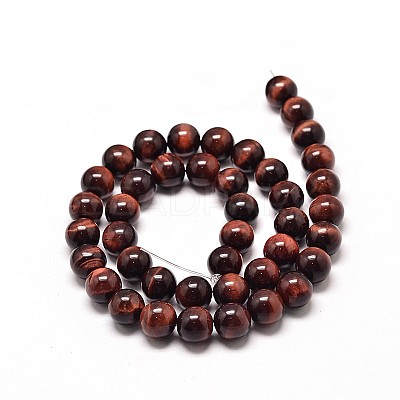 Dyed & Heated Natural Red Tiger Eye Round Bead Strands G-P072-52-4mm-1
