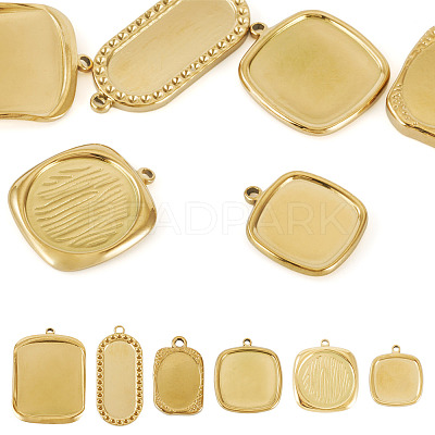 6Pcs 6 Styles 304 Stainless Steel Pendant Cabochon Settings STAS-TA0005-71G-1
