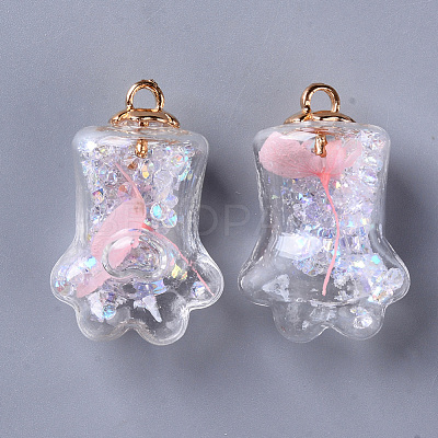 Bear Paw Transparent Glass Pendants GLAA-S181-10B-1