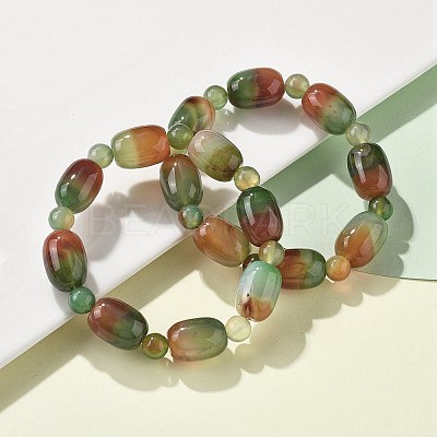 Natural Peacock Agate Bead Stretch Bracelets G-P570-01J-1