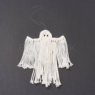 Woven Macrame Cotton Ghost Pendant Decorations HJEW-JM03750-1