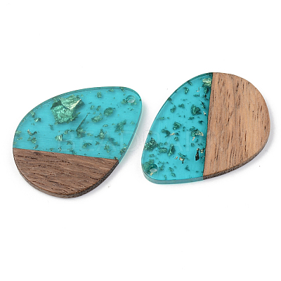 Transparent Resin & Walnut Wood Pendants RESI-S389-010A-B03-1