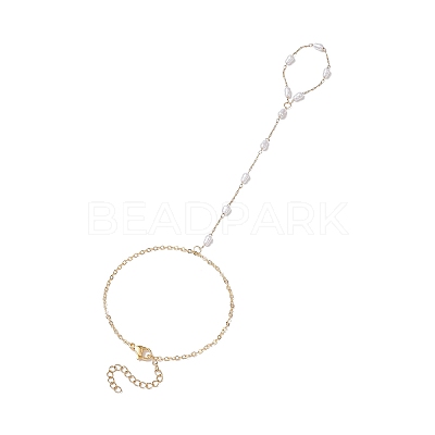 Ion Plating(IP) 316 Surgical Stainless Steel Plastic Imitation Pearl Paperclip Chains Finger Ring Bracelets for Women BJEW-JB11771-1