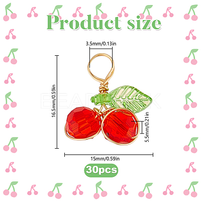 30Pcs Cherry Glass Pendants PALLOY-HY00111-1