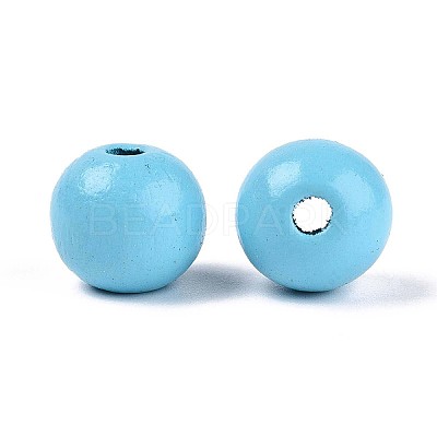 Spray Painted Round Natural Schima Wood Beads WOOD-A018-14mm-09-1